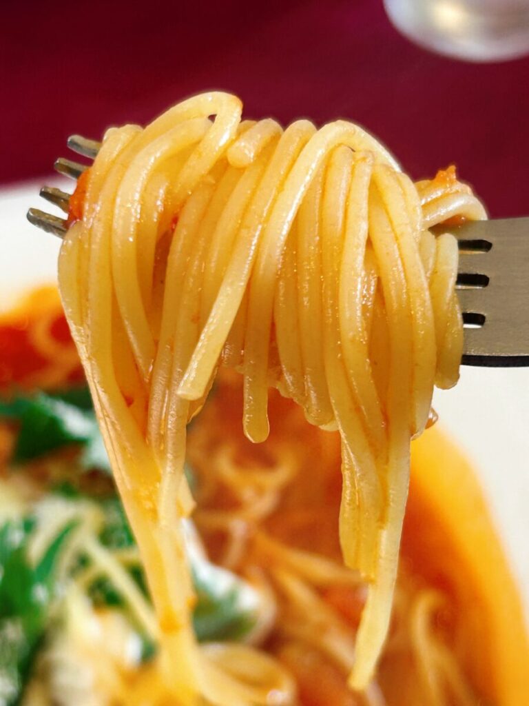 ポタジエレストラン 菜園ランチ モッツァレラチーズのトマトソーススパゲッティー