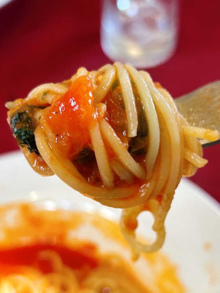 ポタジエレストラン 菜園ランチ モッツァレラチーズのトマトソーススパゲッティー