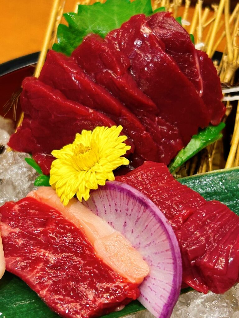 鶴我 会津本店 桜刺し 三種盛り 馬刺し 赤身 霜降り タテガミ